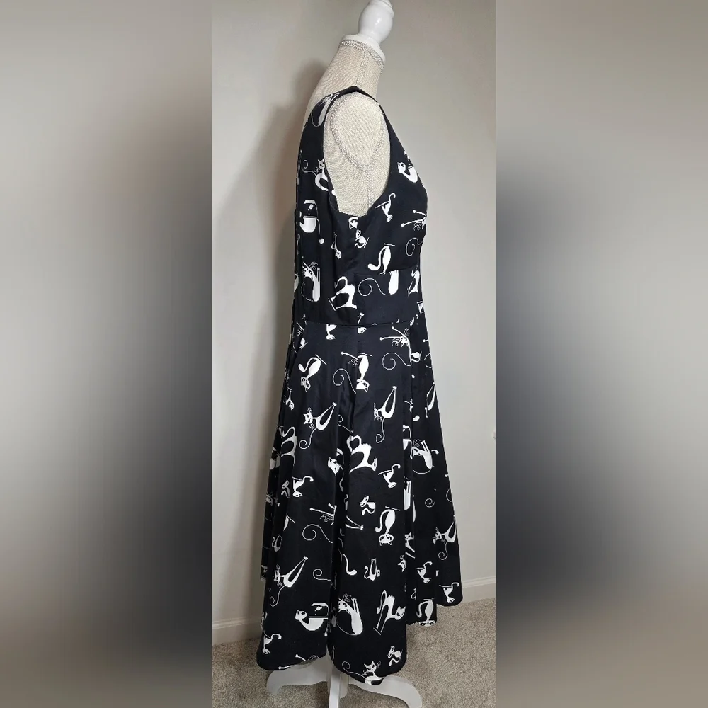 Eva Rose Like New Elegant Black and White Cat Print Dress, Size XL - Picture 5 of 13
